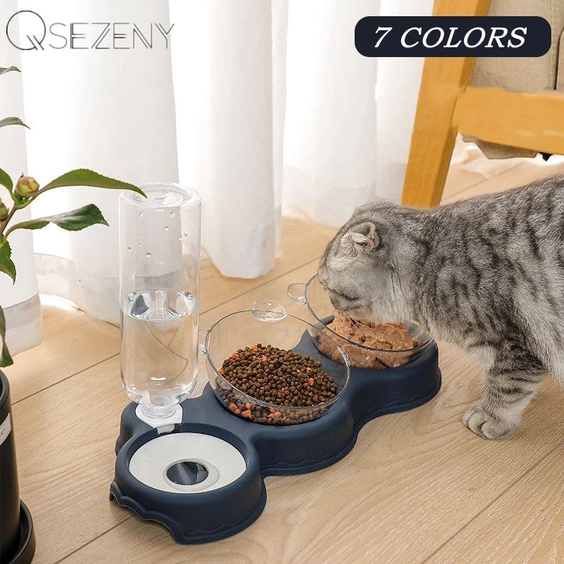 Pet Bowl Plastic Dog Bowl Double Bowl Automatic Drinking Water Anti Spill Food Bowl Pet Bowl Cute Cat Rice Bowl Cat Bowl