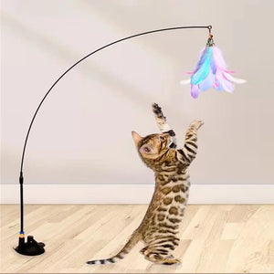 Cat Toy Teasing Cat Stick Interactive Toys Kitten Playing Feathers Wand With Bell Suction Cup Toy Play With Cat Pet Accesorios