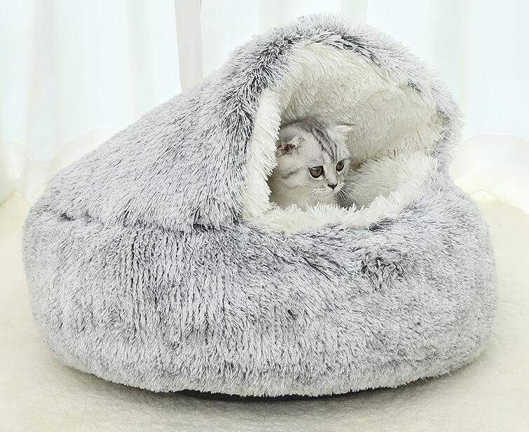 Pet Dog Cat Bed Round Plush Cat Warm Bed House Soft Long Plush Bed For Small Dogs For Cats Nest 2 In 1 Cat Bed