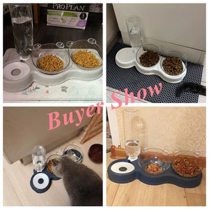 Pet Bowl Plastic Dog Bowl Double Bowl Automatic Drinking Water Anti Spill Food Bowl Pet Bowl Cute Cat Rice Bowl Cat Bowl