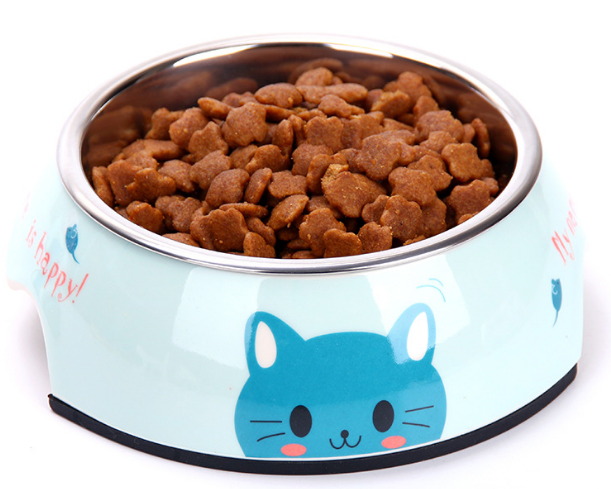 Stainless Steel Dog Bowl Pink Blue Cats Bowls Print Pattern Pet Food Feeders Health Plastic Water Sigle Bowl For Dog Cat