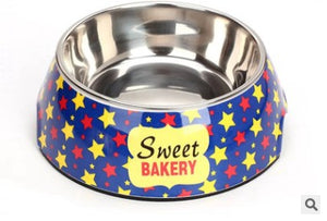 Stainless Steel Dog Bowl Pink Blue Cats Bowls Print Pattern Pet Food Feeders Health Plastic Water Sigle Bowl For Dog Cat