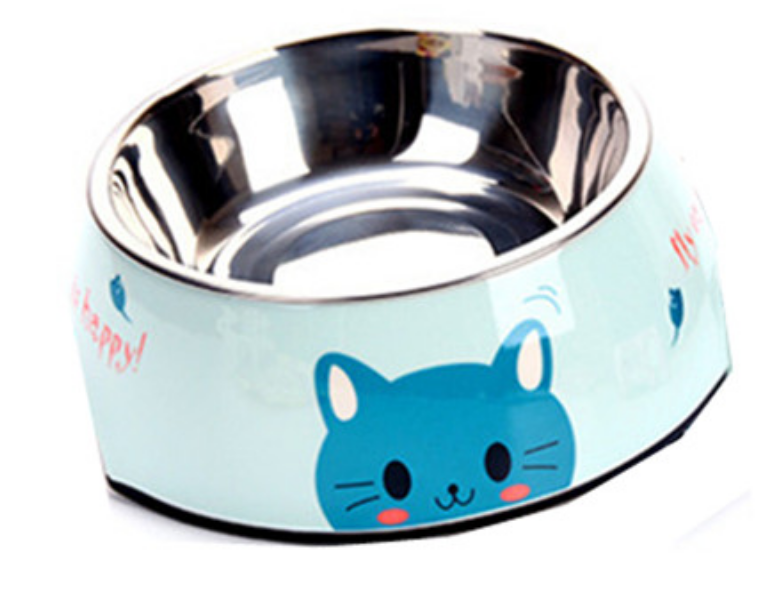 Stainless Steel Dog Bowl Pink Blue Cats Bowls Print Pattern Pet Food Feeders Health Plastic Water Sigle Bowl For Dog Cat