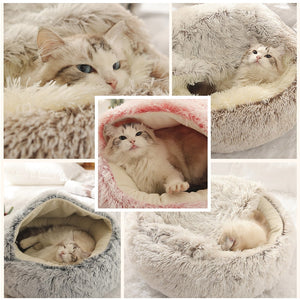 Pet Dog Cat Bed Round Plush Cat Warm Bed House Soft Long Plush Bed For Small Dogs For Cats Nest 2 In 1 Cat Bed