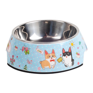 Stainless Steel Dog Bowl Pink Blue Cats Bowls Print Pattern Pet Food Feeders Health Plastic Water Sigle Bowl For Dog Cat