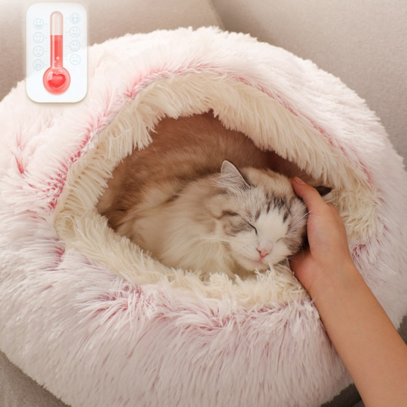 Pet Dog Cat Bed Round Plush Cat Warm Bed House Soft Long Plush Bed For Small Dogs For Cats Nest 2 In 1 Cat Bed