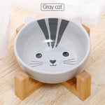 Double Ear Cartoon Ceramic Pet Bowl Bamboo Wooden Frame Matching Neck Bowl Dog Bowl Ceramic Cat Bowl